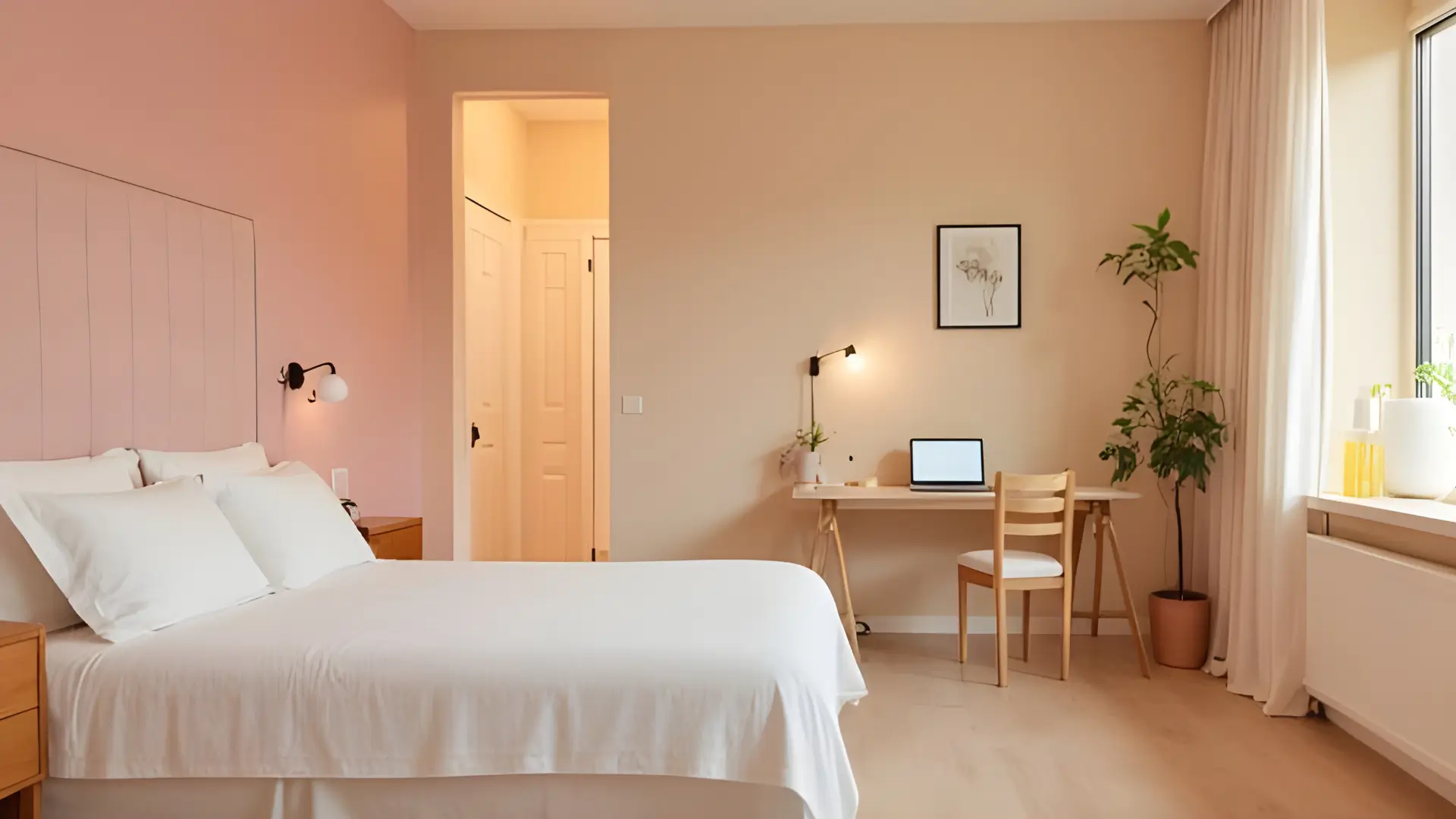 Soft feminine small apartment living and bedroom space